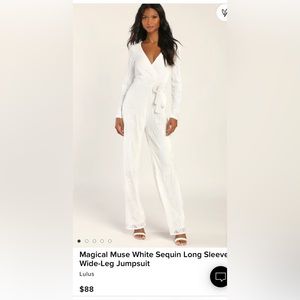 Lulu’s Magical Muse White Sequin Long Sleeve Wide-Leg Jumpsuit